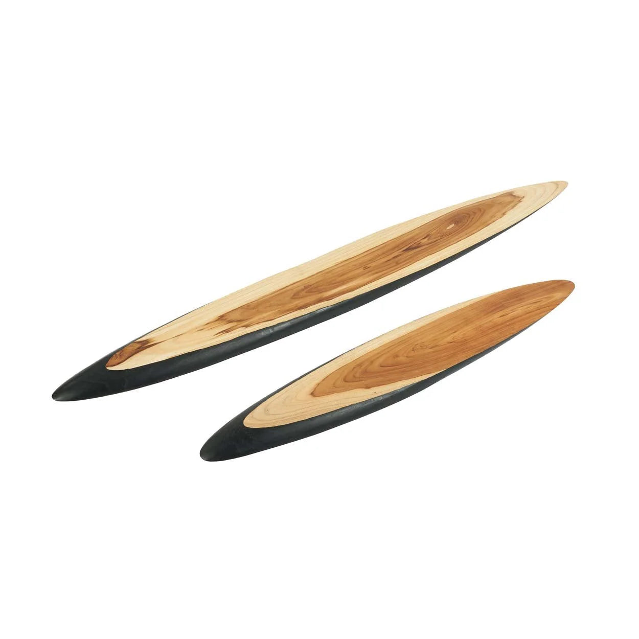Plateau de service ovale en bois de teck bicolore noir naturel – 100x17 cm