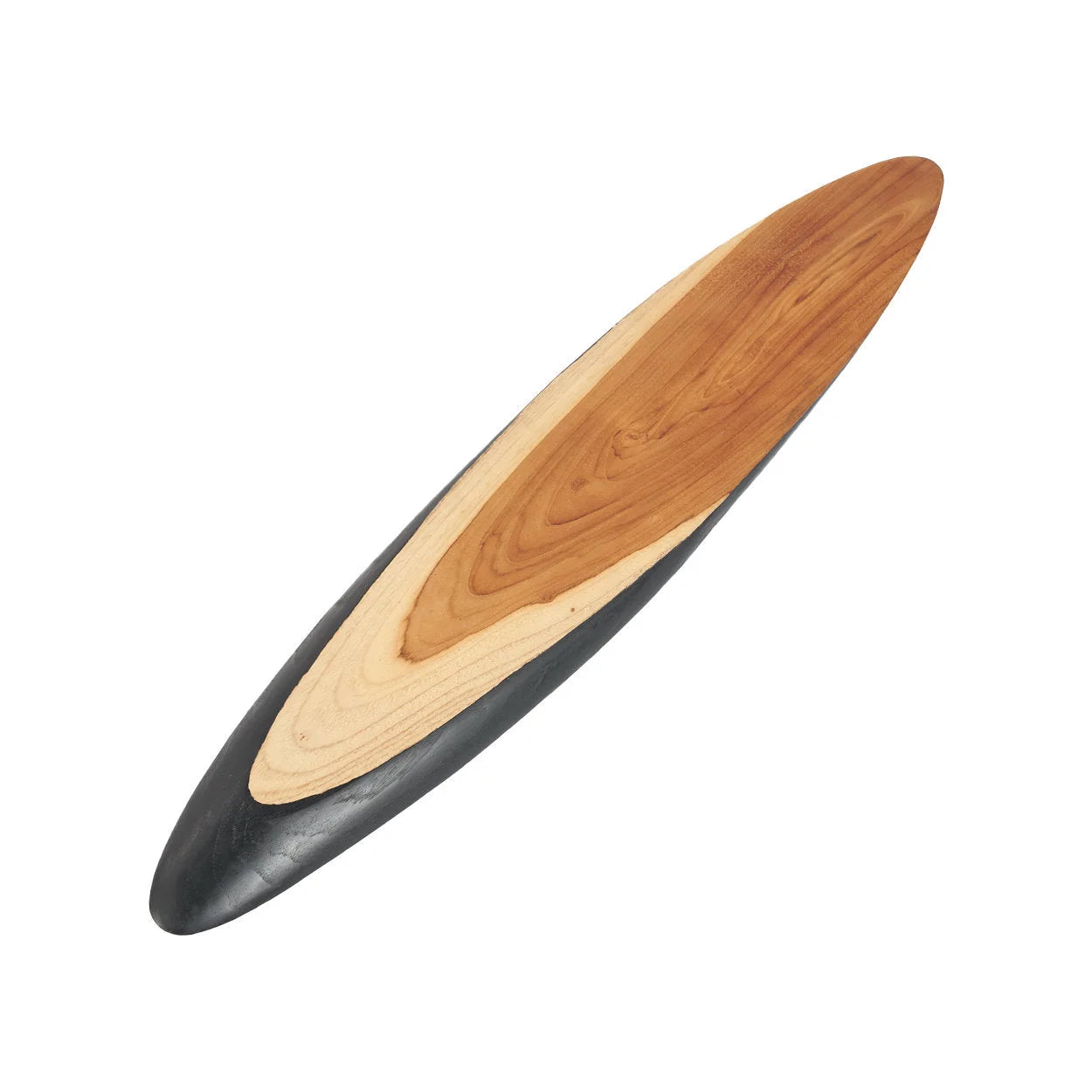 Plateau de service ovale en bois de teck bicolore noir naturel – 100x17 cm