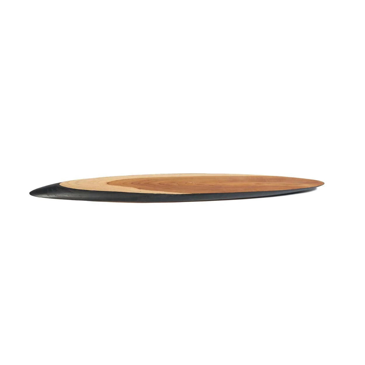 Plateau de service ovale en bois de teck bicolore noir naturel – 100x17 cm
