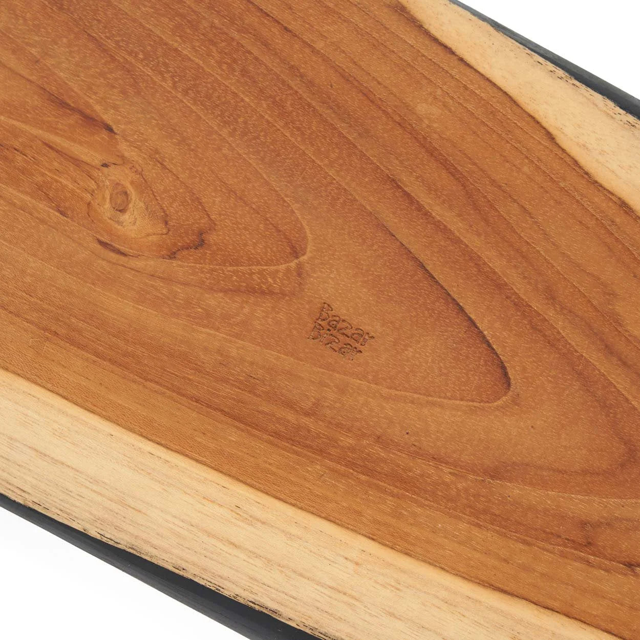 Plateau de service ovale en bois de teck bicolore noir naturel – 100x17 cm