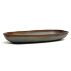 Plateau de service ovale en céramique grise avec bord marron, lot de 4
