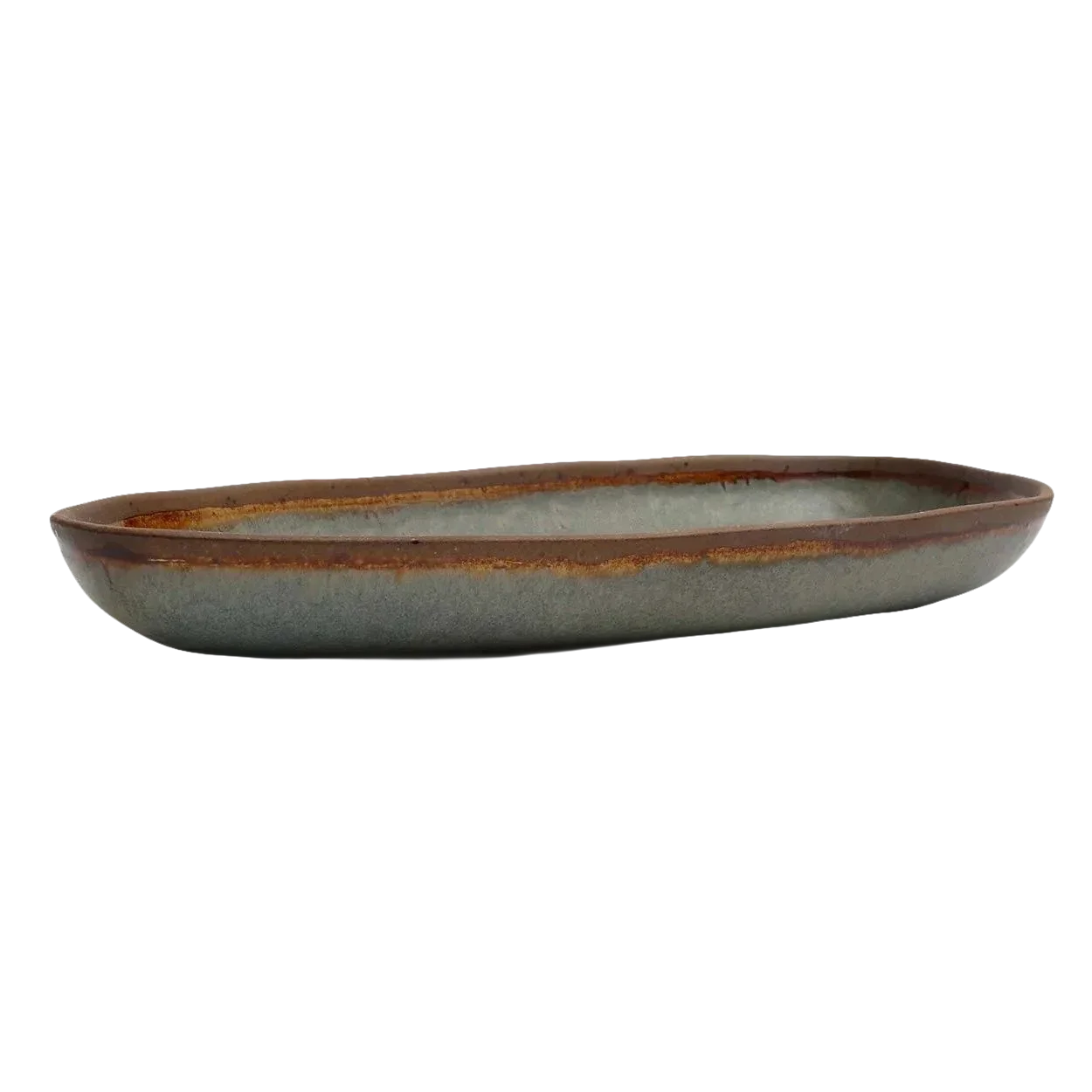 Plateau de service ovale en céramique grise avec bord marron, lot de 4