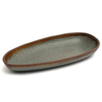 Plateau de service ovale en céramique grise avec bord marron, lot de 4