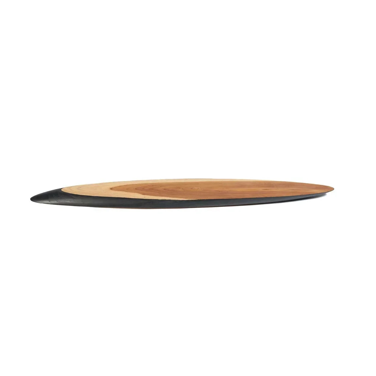Plateau de service ovale en bois de teck bicolore noir naturel – 100x17 cm