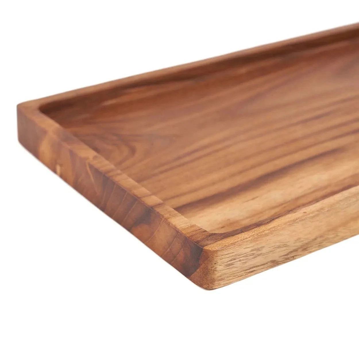 Plateau en teck rectangulaire naturel avec rebords, 25x15 cm, pour servir