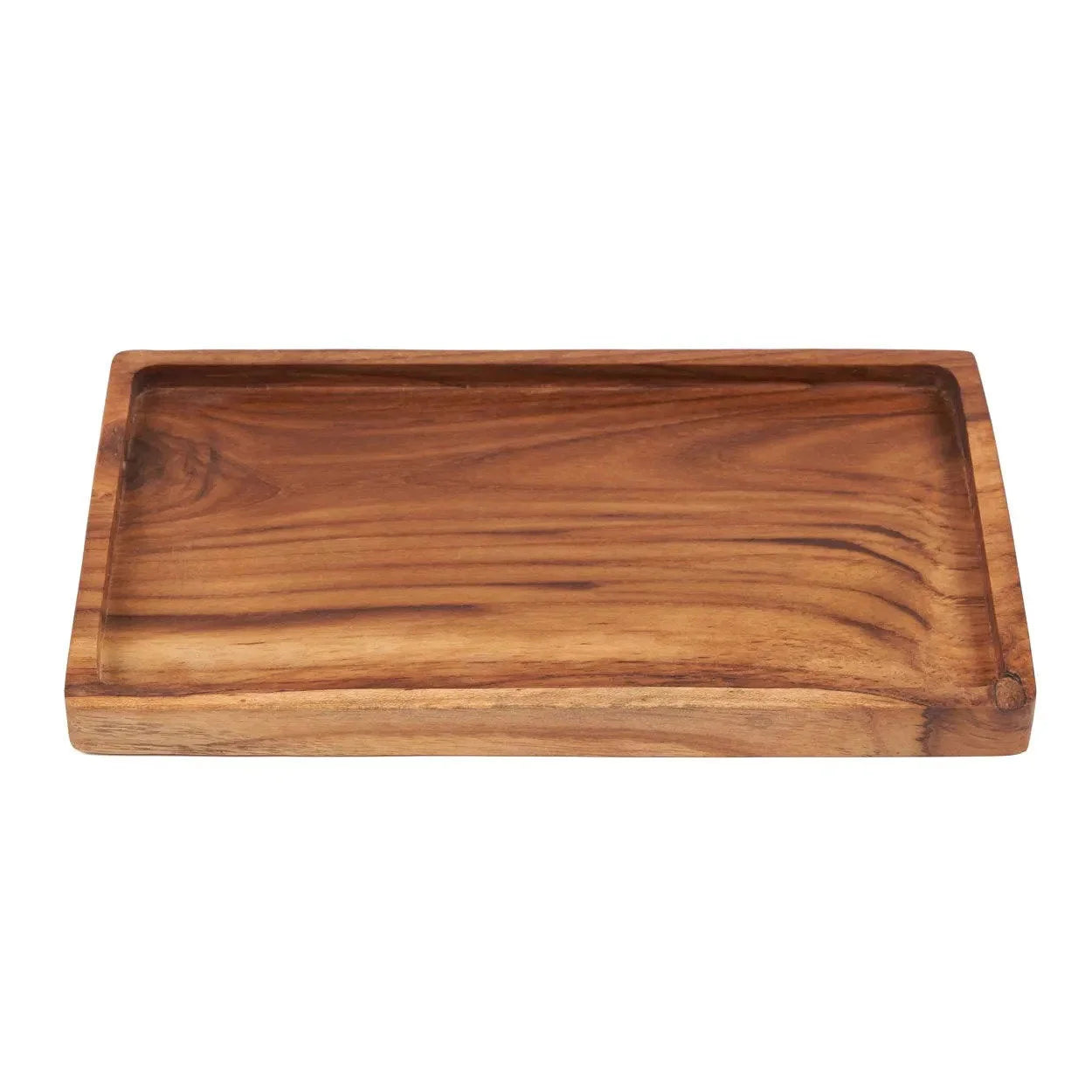 Plateau en teck rectangulaire en bois naturel avec rebords de 25x15 cm