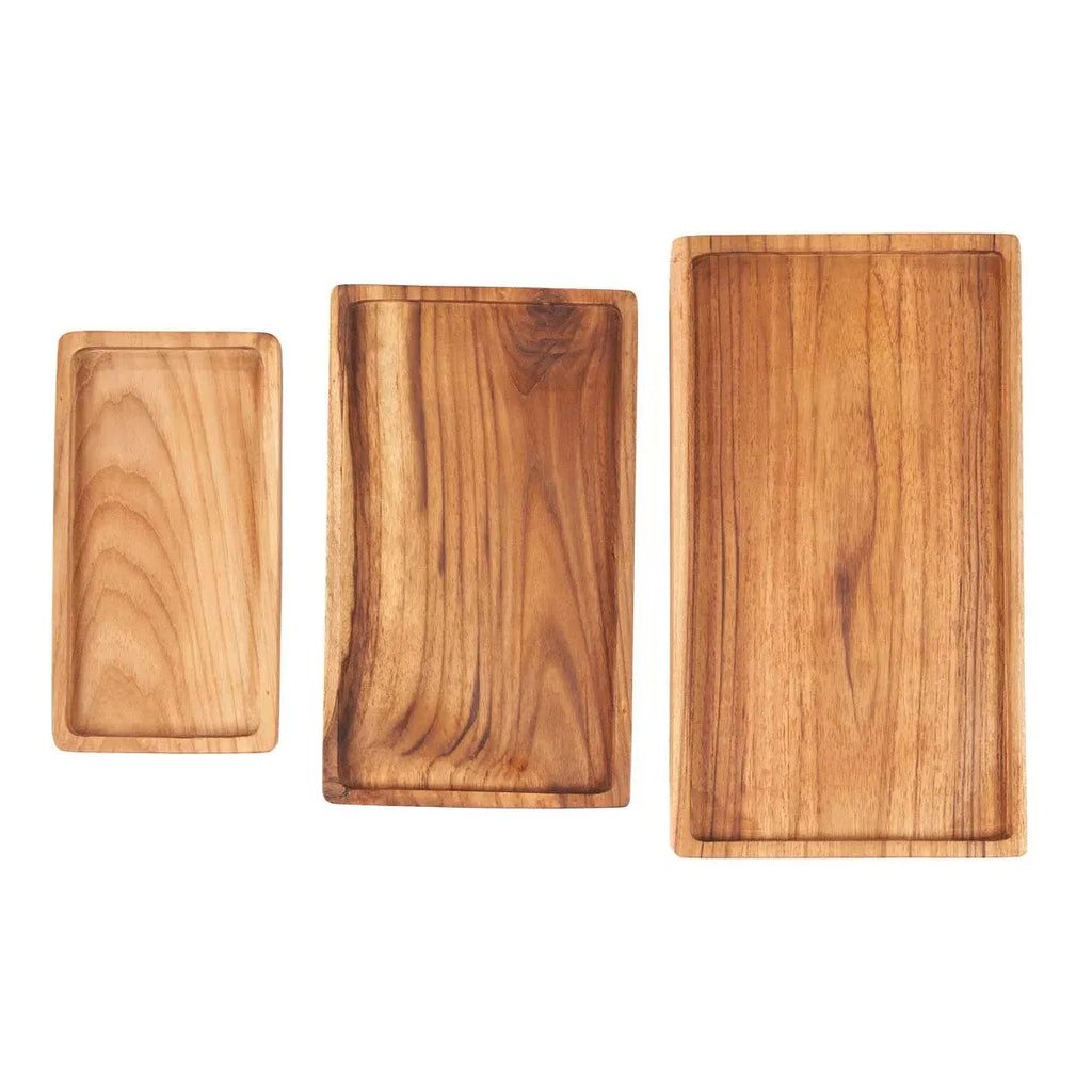 Plateau en teck rectangulaire en bois naturel avec rebords, 25x15 cm