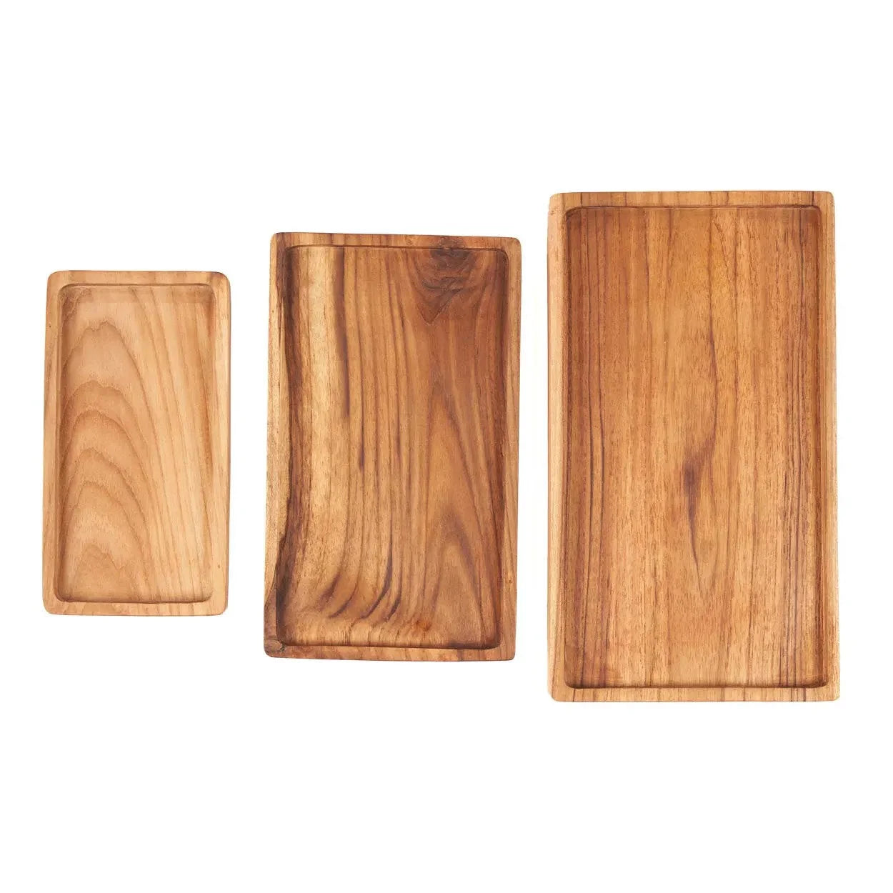 Plateau en teck rectangulaire en bois naturel avec rebords, 25x15 cm