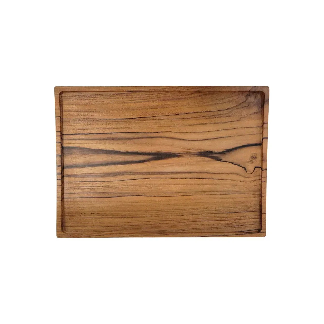 Plateau en teck rectangulaire finition lisse naturel pour café ou desserts