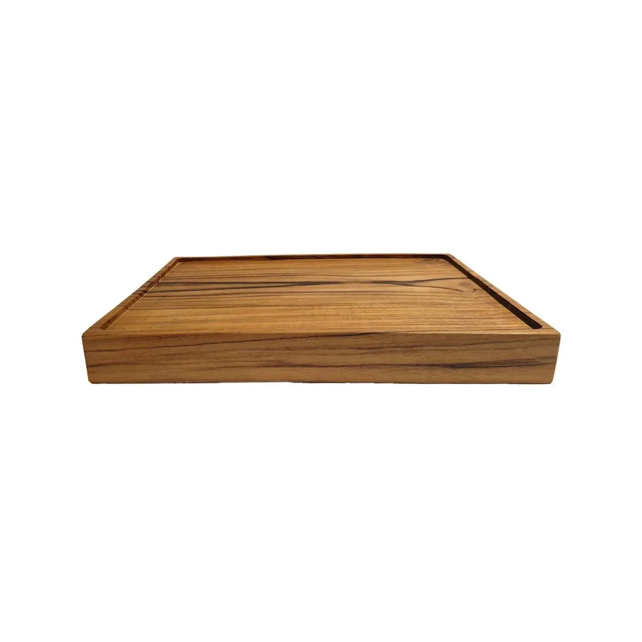 Plateau en teck rectangulaire pour café ou desserts avec finition lisse naturelle