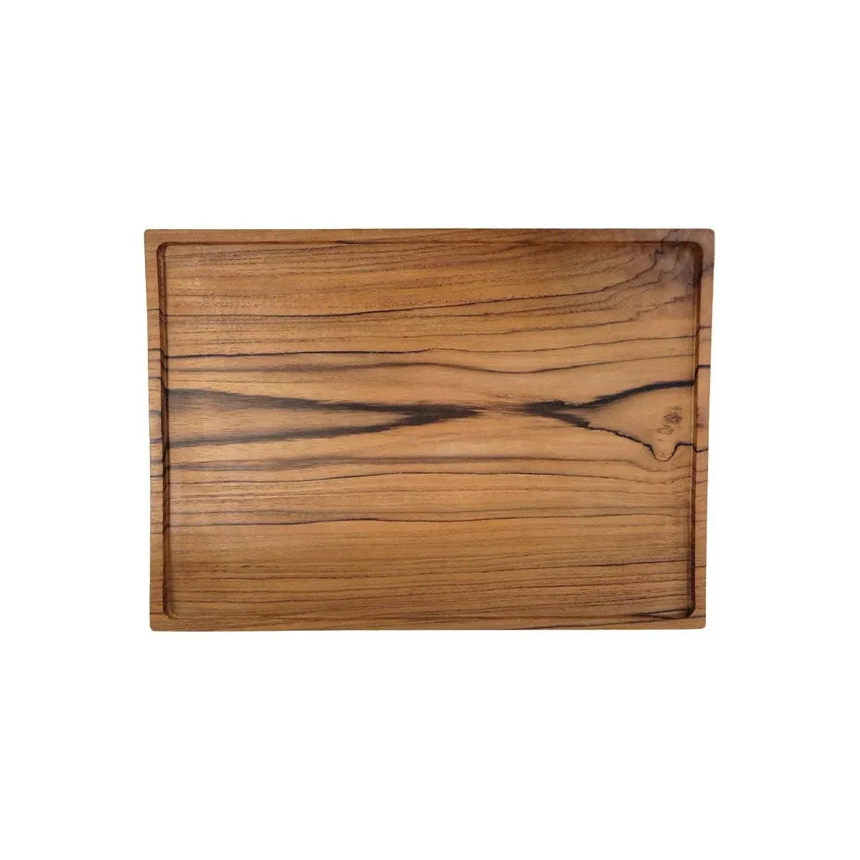 Plateau en teck rectangulaire finition lisse naturel pour café ou desserts