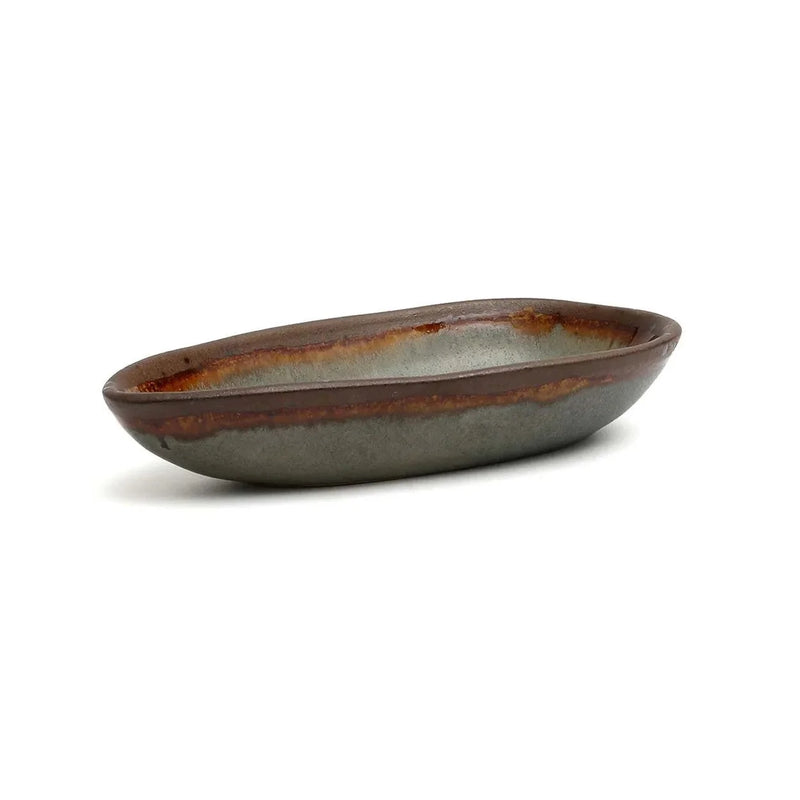 Plateaux ovales en céramique effet dégradé gris et brun rouge – Lot de 6