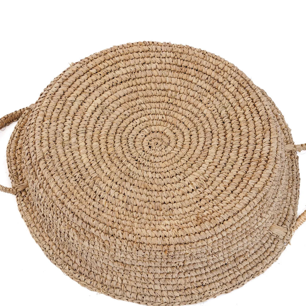 Sac rond en paille tissée naturel pour les paniers Les Plateaux de Paniers en Raphia
