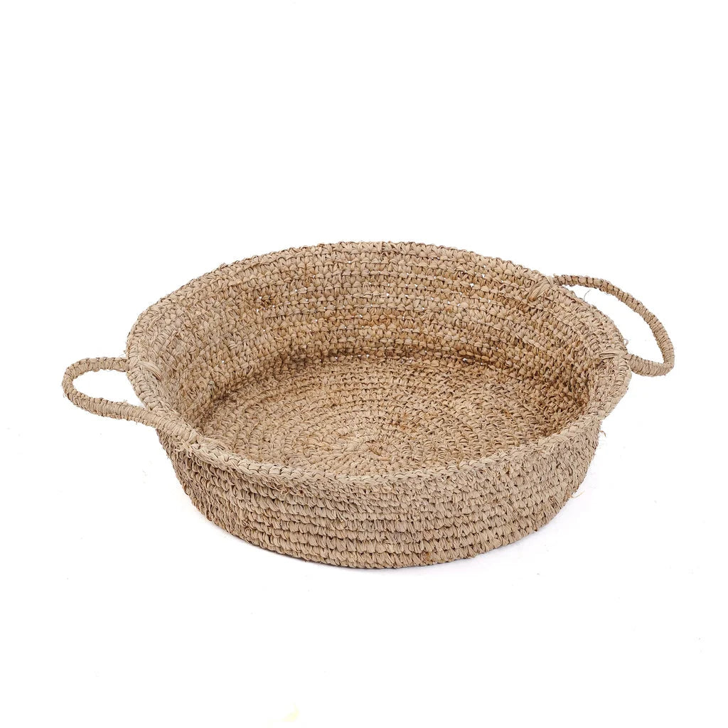 Panier rond en raphia avec poignées pour Les plates de paniers en raphia naturel L