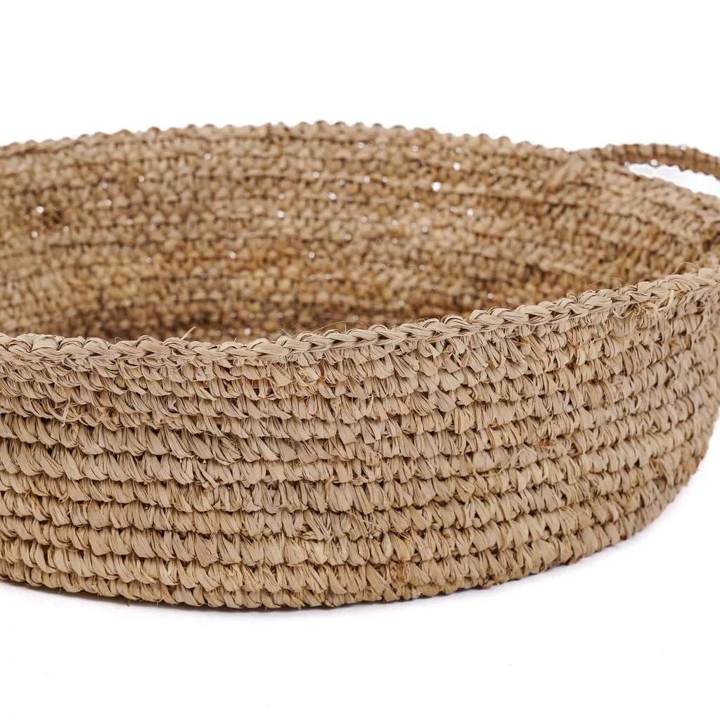 Panier rond en raphia avec anses pour Les plateaux de paniers en raphia naturel L