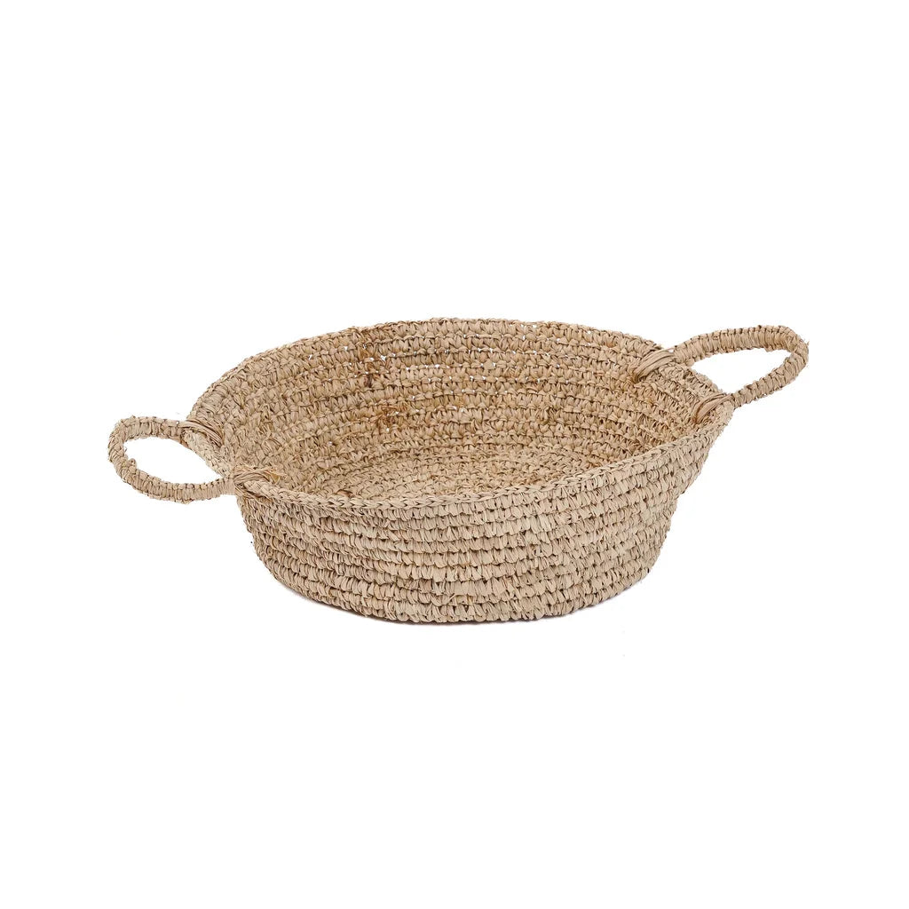 Panier rond en raphia avec poignées, modèle Les plateaux de paniers en raphia naturel M