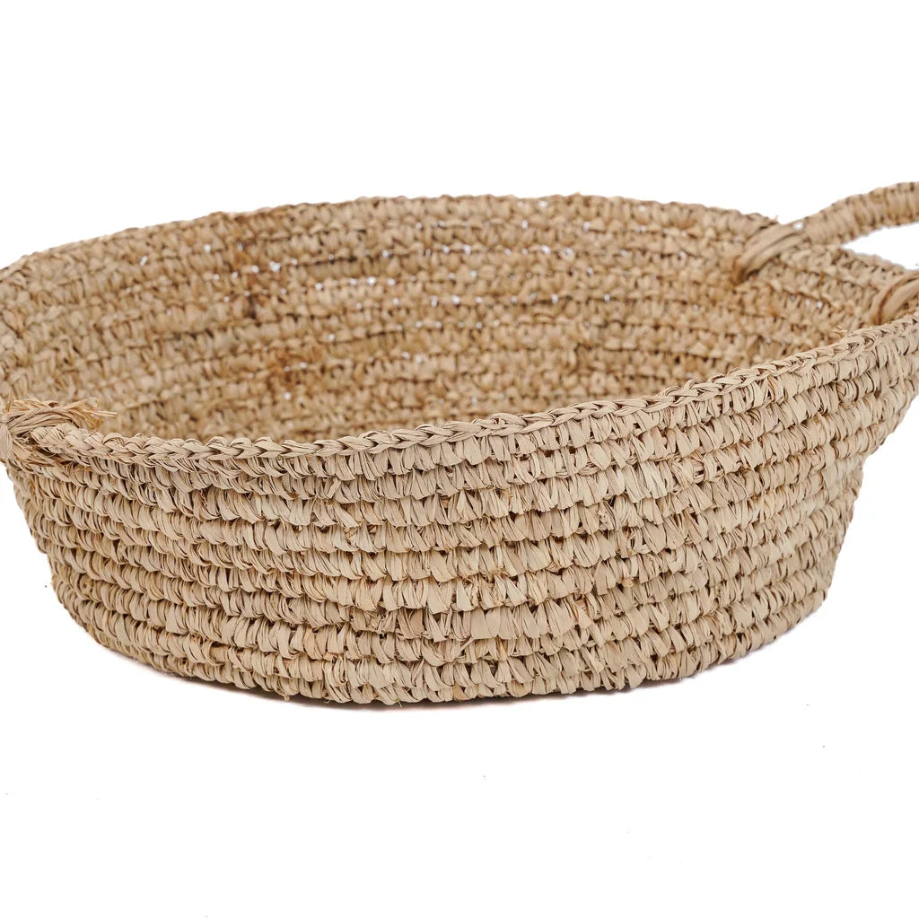 Panier en raphia tissé avec anses pour stockage naturel Les plateaux de paniers M