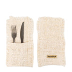 Pochettes à couverts en coton crème avec franges, Bazar Bizar, lot de 4