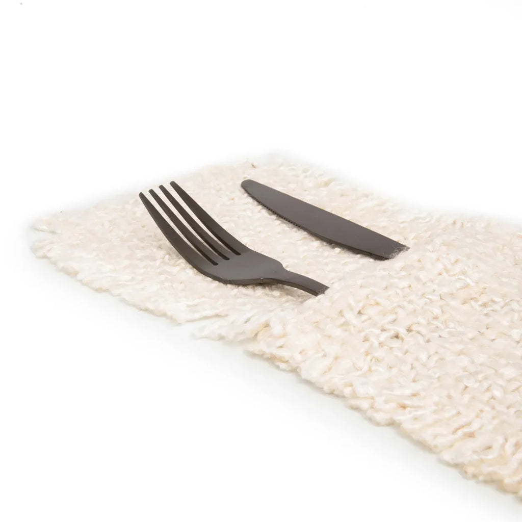 Set de couverts modernes en mat en coton doux crème 13x25 cm, lot de 4