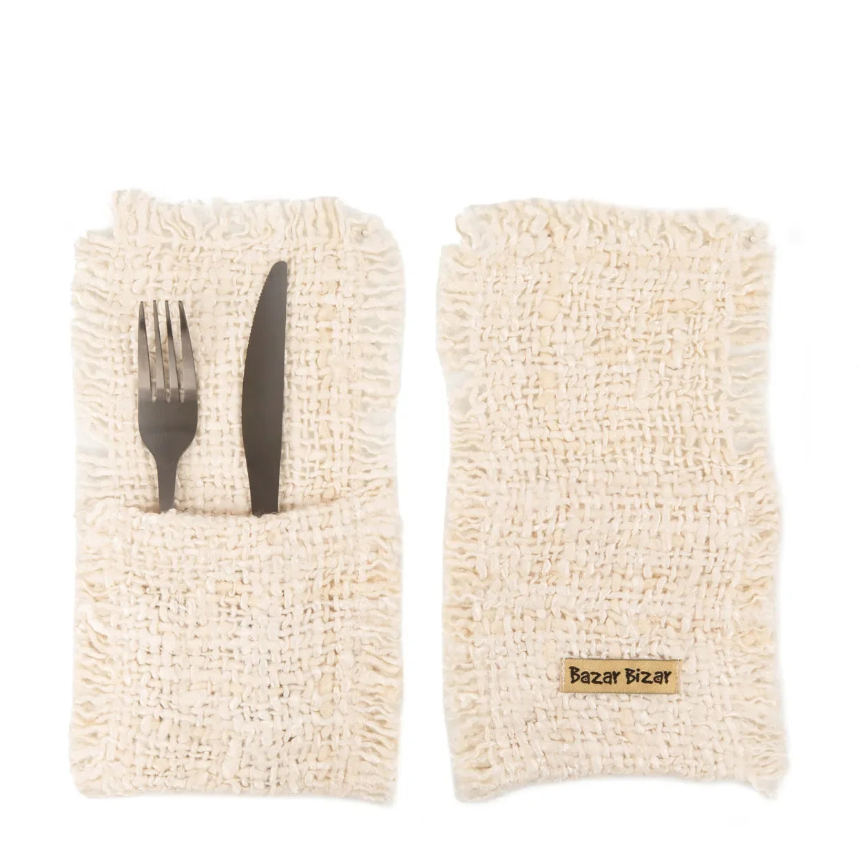 Deux pochttes en coton crème pour couverts, lot de 4, parfaites pour la cuisine