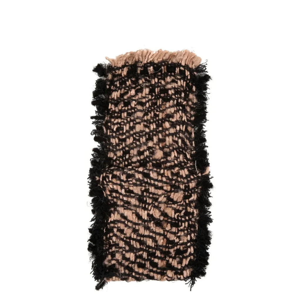 Tissu en maille noir et beige avec franges pour pochettes à couverts en coton