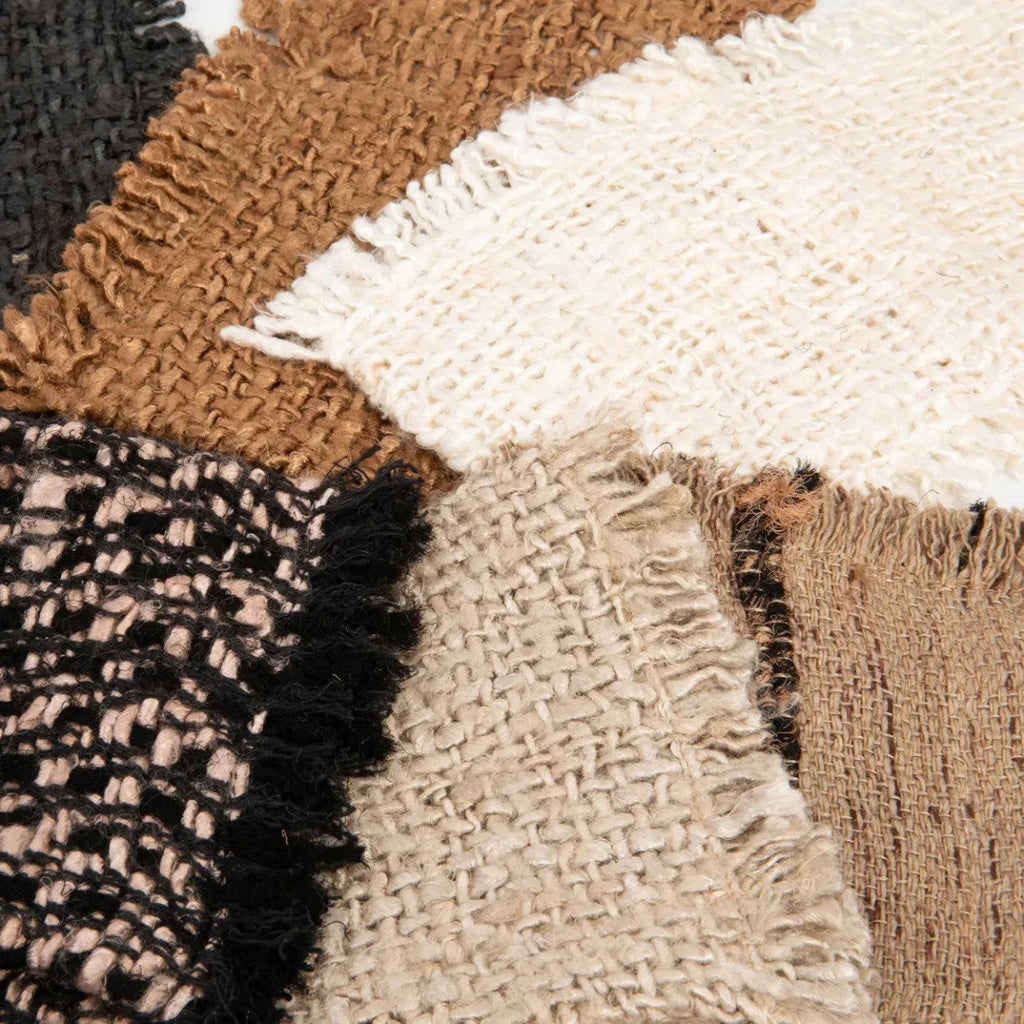 Patchwork de tissus en fibres naturelles pour pochettes à couverts en coton noir cuivre