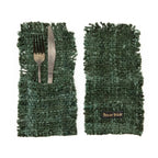 Pochettes à couverts en coton vert foncé avec frange, lot de 4, 25x13 cm
