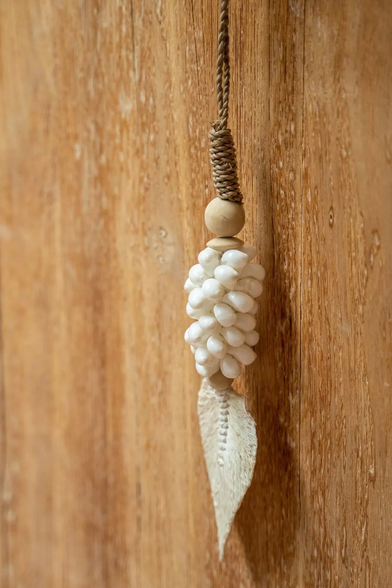Décoration murale en coquillages et feuilles suspendus pour une ambiance naturelle