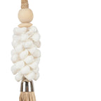 Tassel décoratif avec boucle en corde, perle en bois, coquillages et frange en raphia