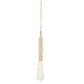 Pompon suspendu en perles de bois, coton blanc naturel et macramé