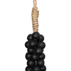Tassel décoratif en perles de bois noir et corde naturelle pour suspension élégante