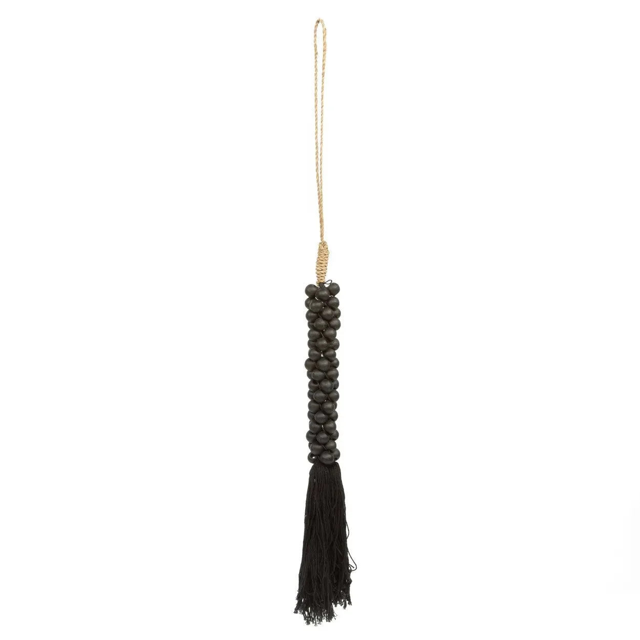 Tassel en perles de bois noir avec boucle suspendue pour décoration naturelle