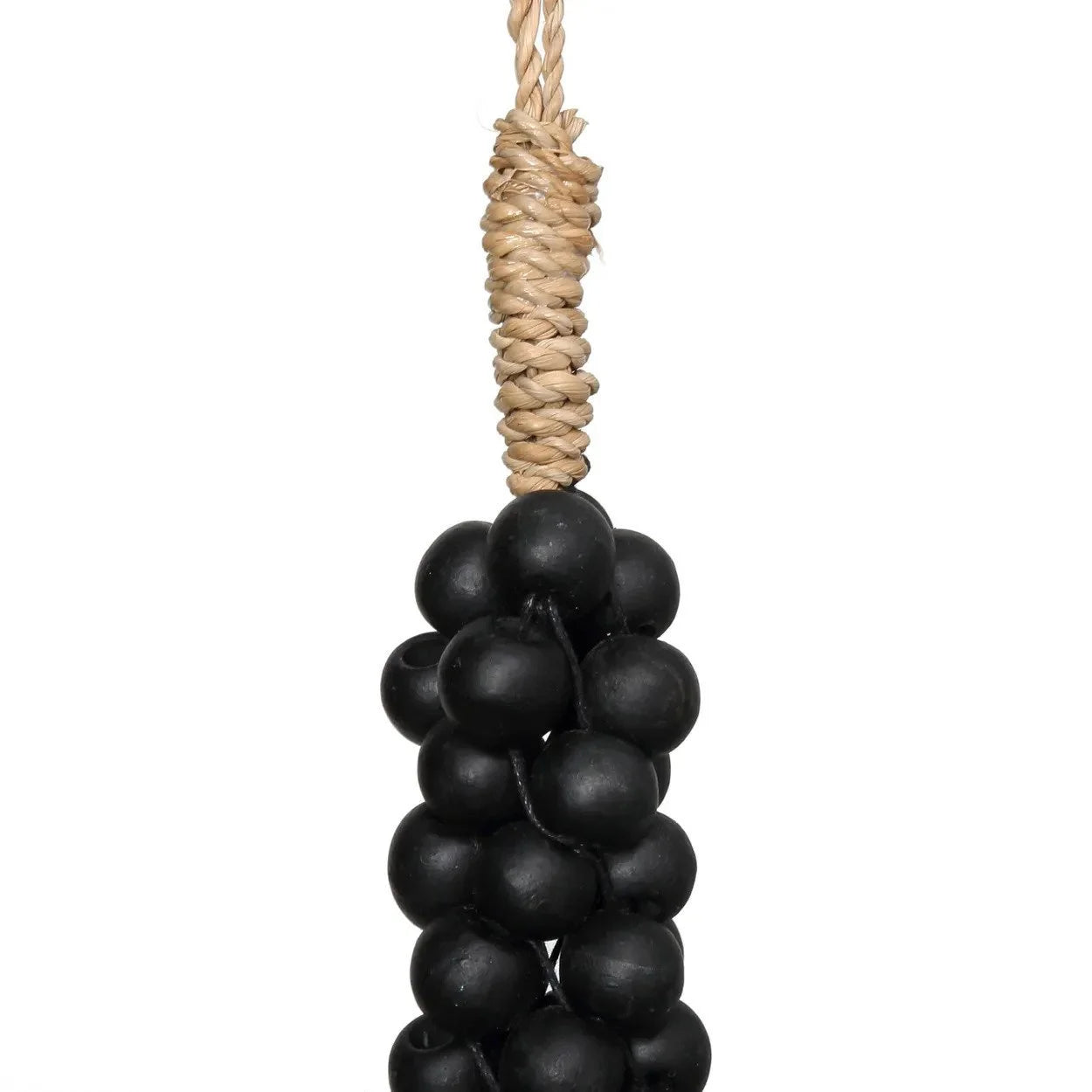 Tassel noir en perles de bois et corde naturelle pour décoration suspendue