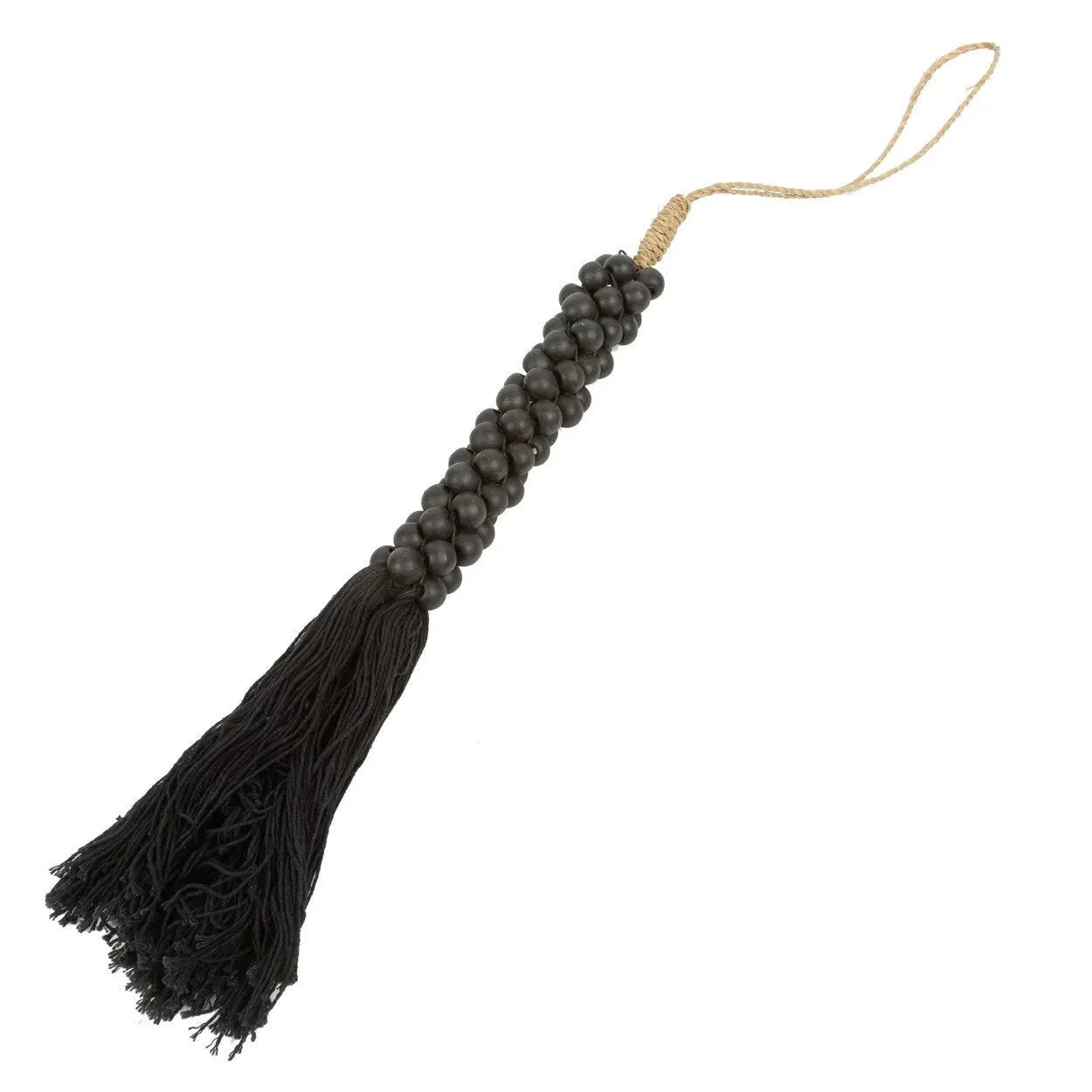 Tassel noir en perles de bois avec boucle en or pour décoration suspendue