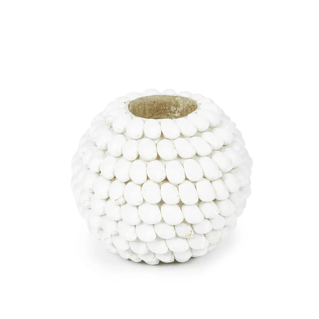 Vase sphérique blanc à texture pour bougies dans le produit Le porte-bougie à bulles L