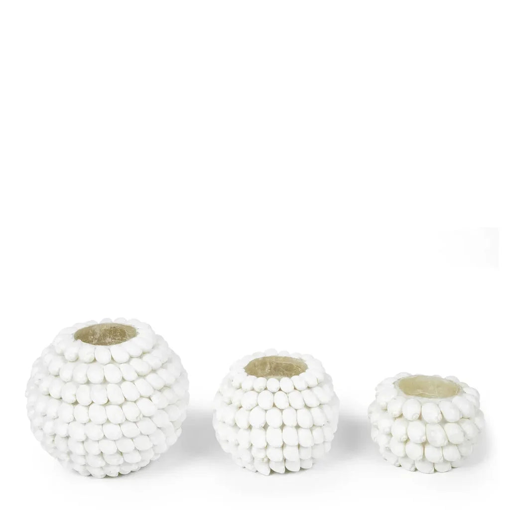 Trois porte-bougies à bulles blancs et texturés, Le porte-bougie à bulles M