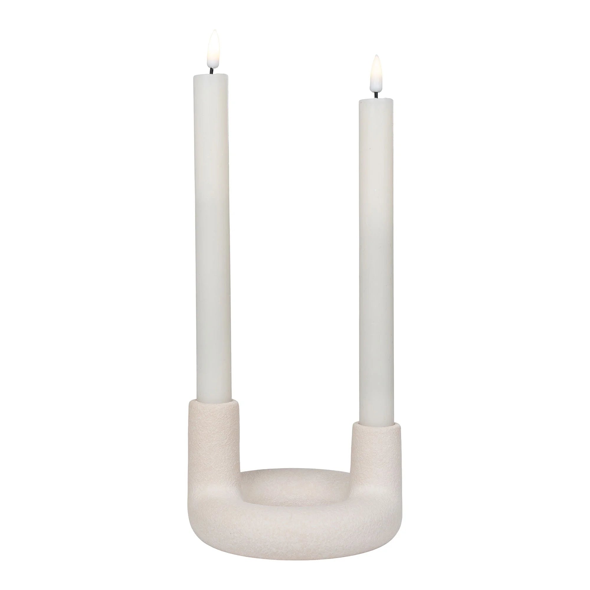 Bougies blanches dans porte-bougie en céramique beige ronde ø13 cm