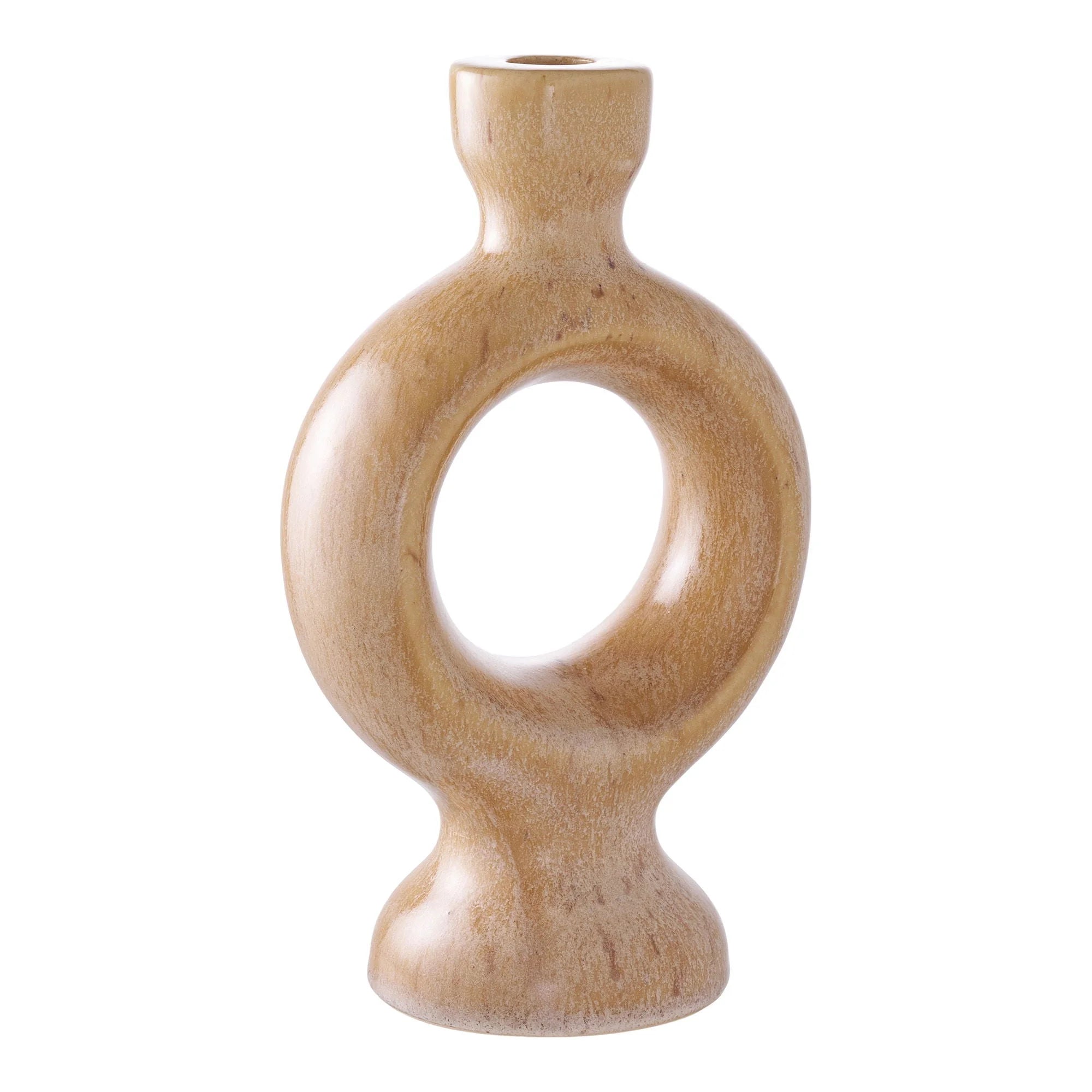 Support à bougie en céramique beige avec découpe circulaire, 23 cm décoratif