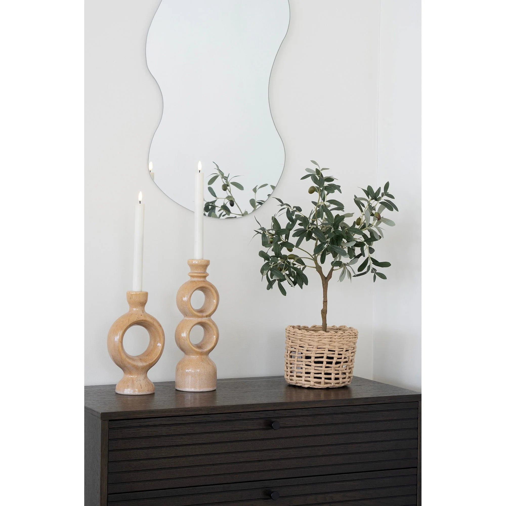 Décor éclectique avec porte-bougie en céramique marron 23 cm pour maison élégante