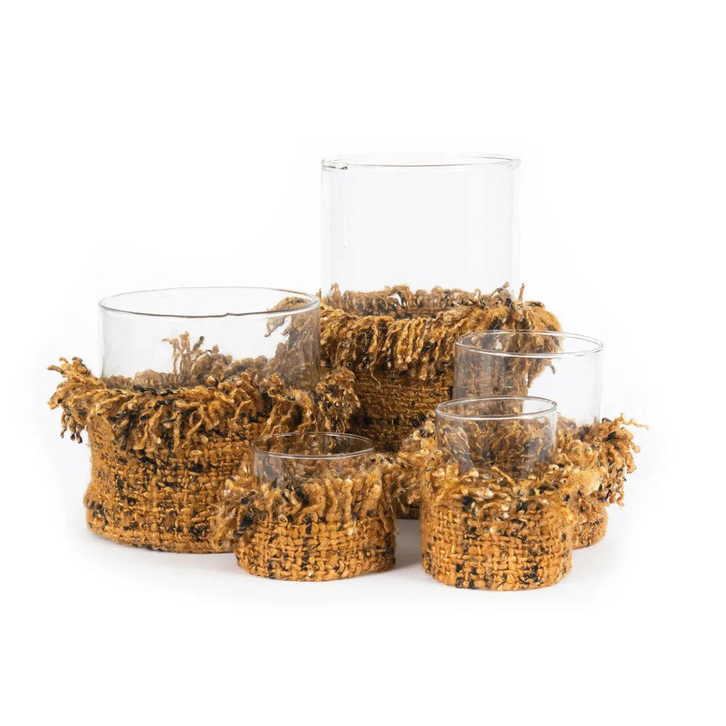 Porte-bougie en coton tricoté – Marron cannelle – H8 cm