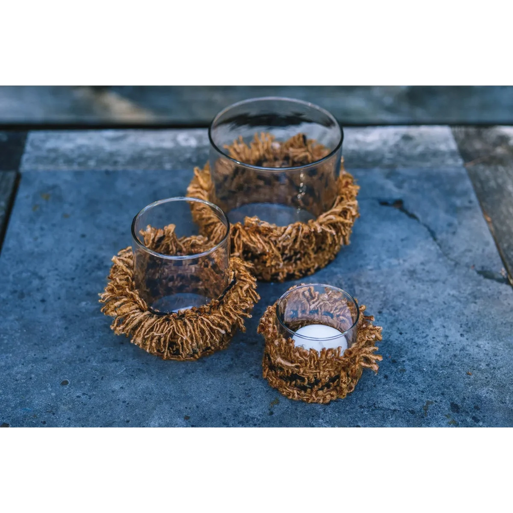 Porte-bougie en coton tricoté – Marron cannelle – H8 cm