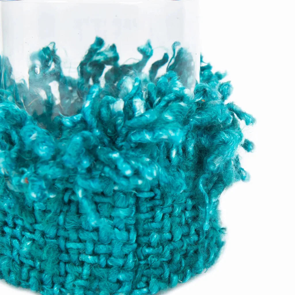 Verre recouvert de fil turquoise pour le porte-bougie Oh My Gee Aqua M