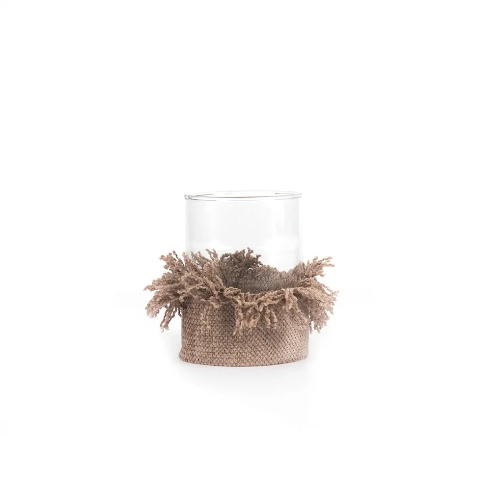 Support à bougie en verre avec jute et frange pour Le porte-bougie Oh My Gee béton M