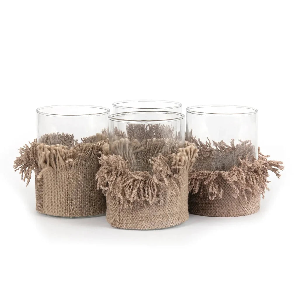 Porte-bougie Oh My Gee Béton avec verres et wraps en jute à franges