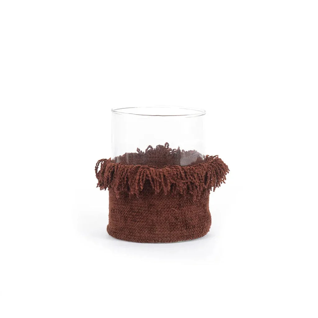 Vase en verre avec frange marron pour le porte-bougie Oh My Gee Velours Bordeaux L