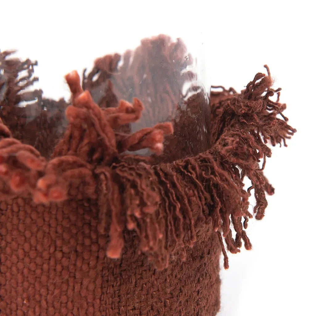 Contenant en tricot frangé marron pour porte-bougie Oh My Gee Velours Bordeaux M