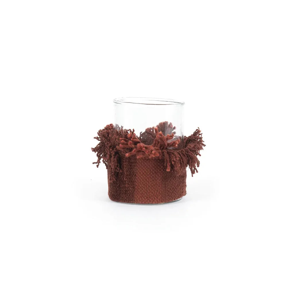 Porte-bougie en verre avec manchon tricoté marron pour candleholder Oh My Gee Velours Bordeaux