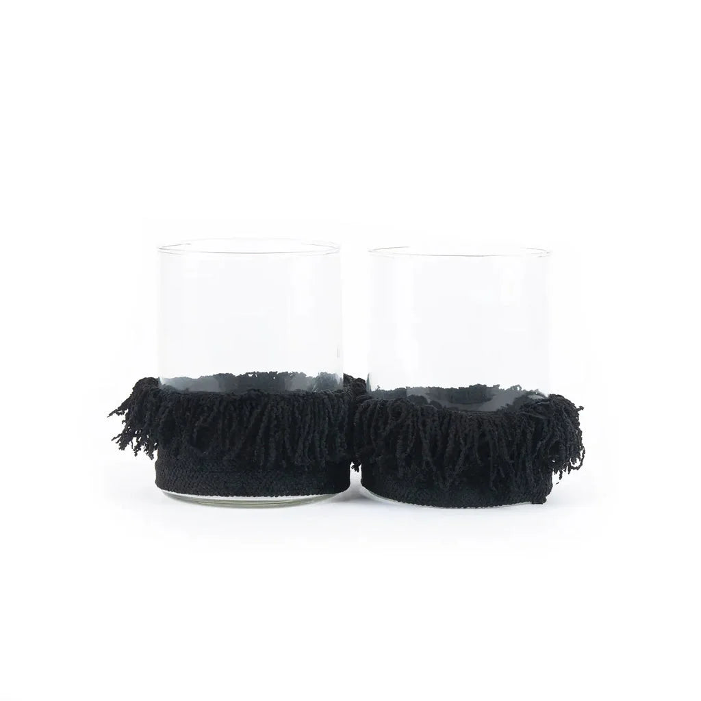 Deux verres transparents avec franges noires pour Le porte-bougie Oh My Gee Velours noir L