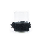 Support de bougie en verre clair avec frange noire, Le porte-bougie Oh My Gee Velours noir L
