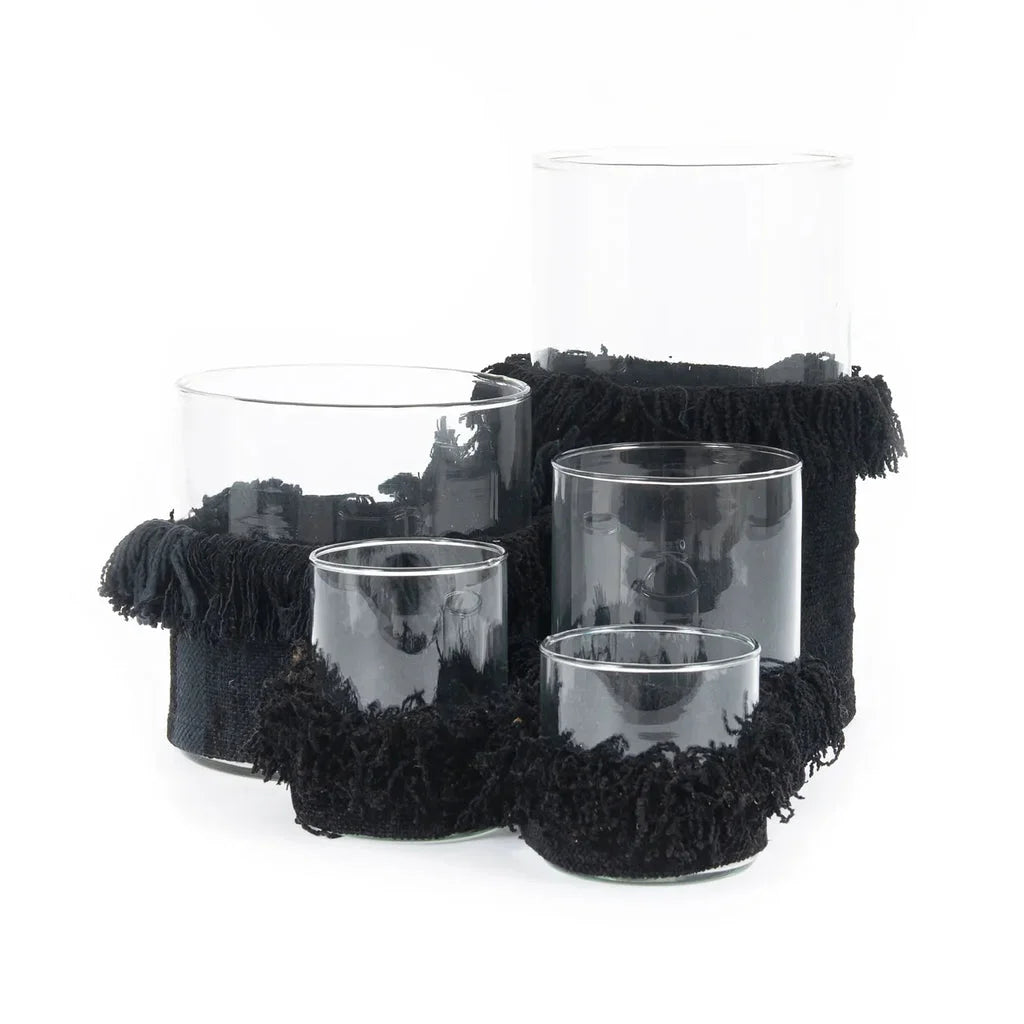 Vases cylindriques en verre avec frange noire pour décoration élégante